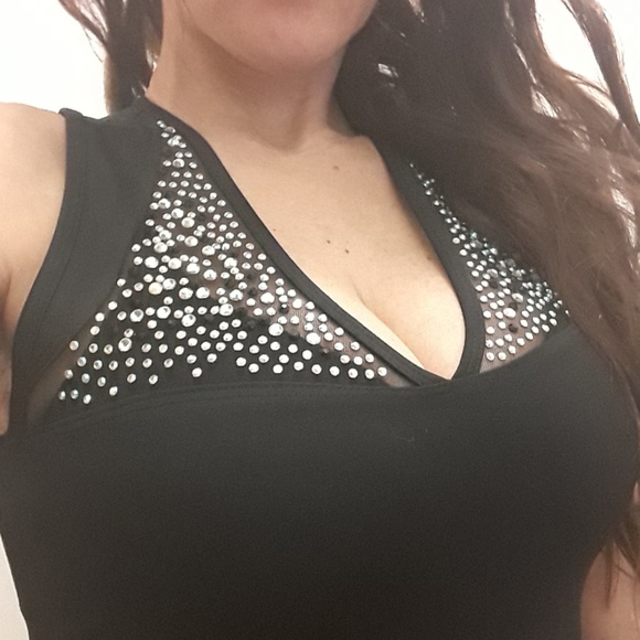 Black Bodycon Dress Studded Crystals NWT - Picture 2 of 6